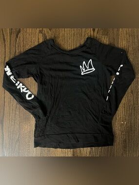 Black Long Sleeve Kids Tee with White Crown Graphic